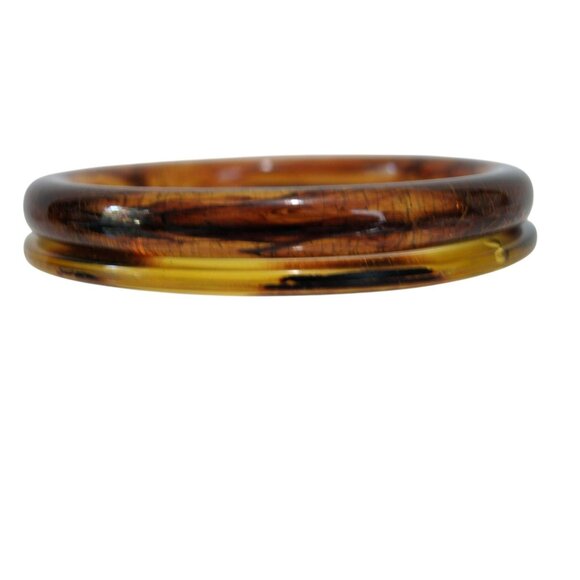 Two Vintage Bangle Bracelets Faux Tortoise Shell Translucent Lucite - Picture 3 of 16